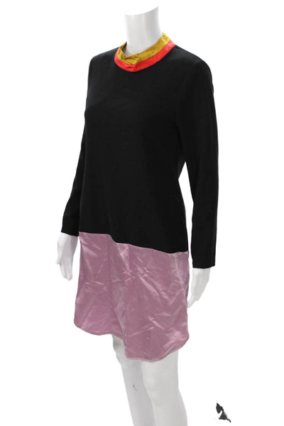 Cynthia Rowley Womens Black Shift Dress Long Sleeve Crew Neck Polyester Size 4