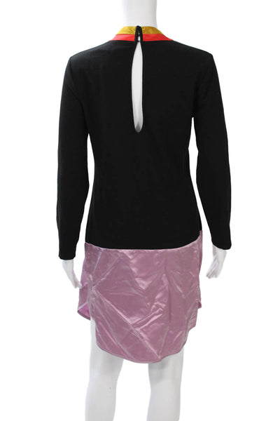 Cynthia Rowley Womens Black Shift Dress Long Sleeve Crew Neck Polyester Size 4