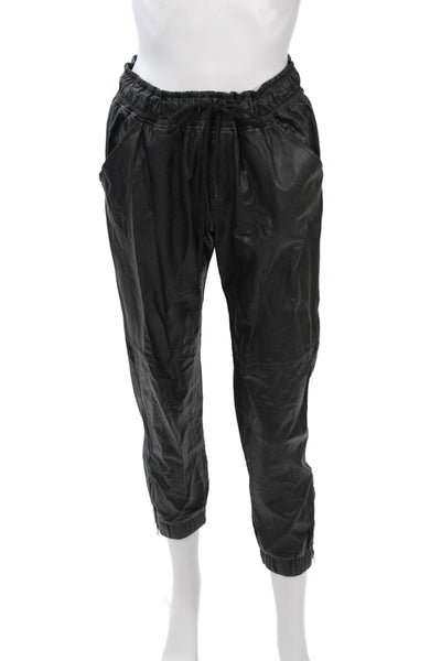 David Lerner Women Cropped Faux Leather Jogger Pants Black Drawstring Size M