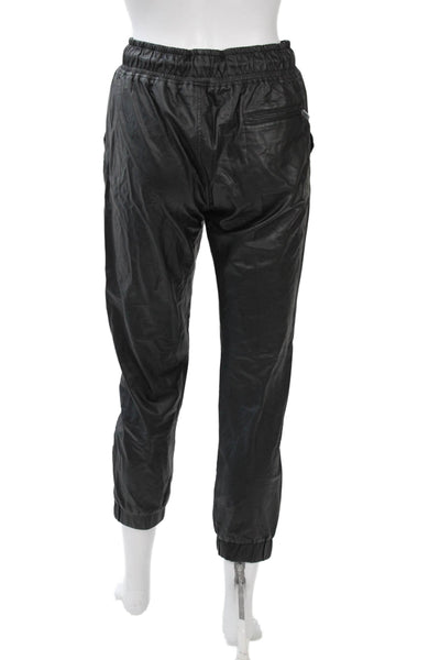 David Lerner Women Cropped Faux Leather Jogger Pants Black Drawstring Size M