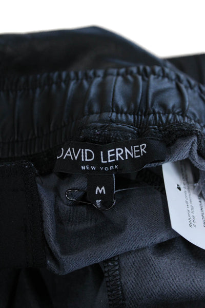 David Lerner Women Cropped Faux Leather Jogger Pants Black Drawstring Size M