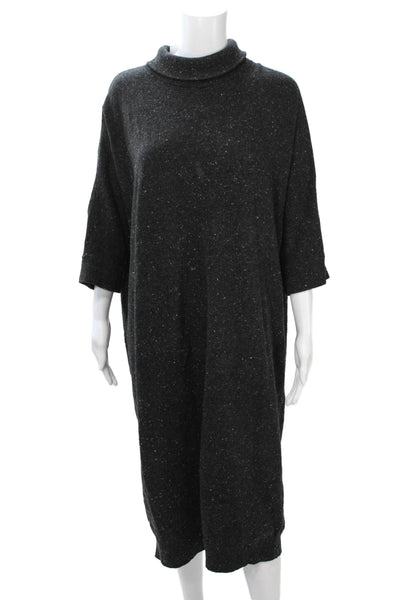 COS Women Sweater Dress Black Wool Mock Neck 3/4 Sleeve Long Size S