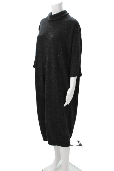COS Women Sweater Dress Black Wool Mock Neck 3/4 Sleeve Long Size S