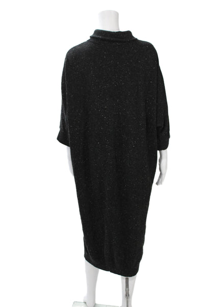 COS Women Sweater Dress Black Wool Mock Neck 3/4 Sleeve Long Size S