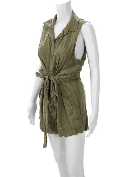 Bella Dahl Women Jumpsuit Green Tencel V Neck Sleeveless Size L