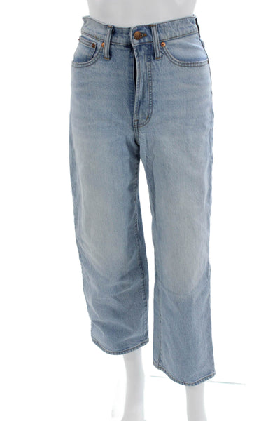Madewell Womens Cropped Mom Jeans Light Blue High Rise Button Size 24