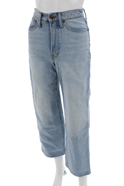 Madewell Womens Cropped Mom Jeans Light Blue High Rise Button Size 24
