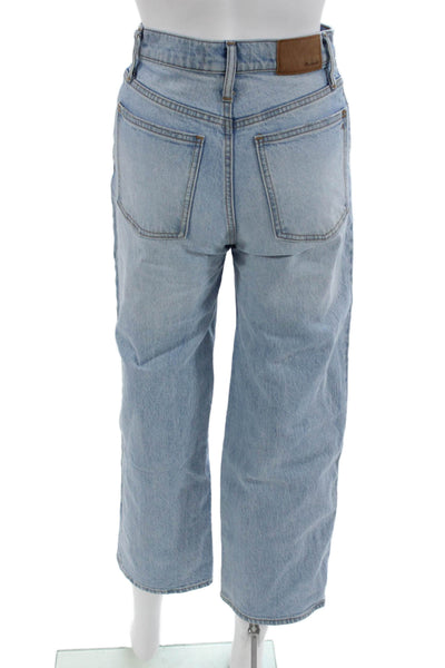 Madewell Womens Cropped Mom Jeans Light Blue High Rise Button Size 24