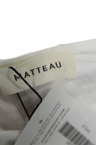 Matteau Women White V-Neck Kaftan Midi Dress 100% Cotton Long Sleeve Size 4