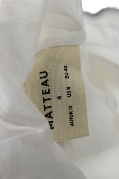 Matteau Women White V-Neck Kaftan Midi Dress 100% Cotton Long Sleeve Size 4