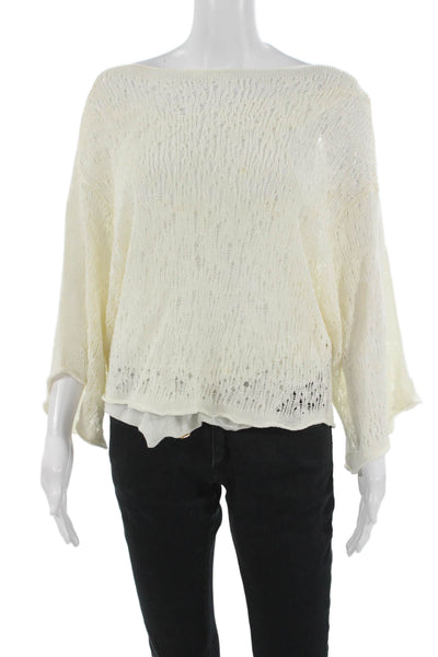 Escada Women Pullover Sweater Beige Cotton 3/4 Sleeve Round Neck Size L
