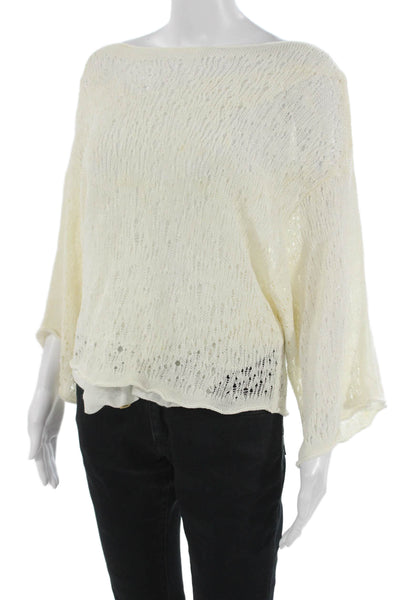 Escada Women Pullover Sweater Beige Cotton 3/4 Sleeve Round Neck Size L