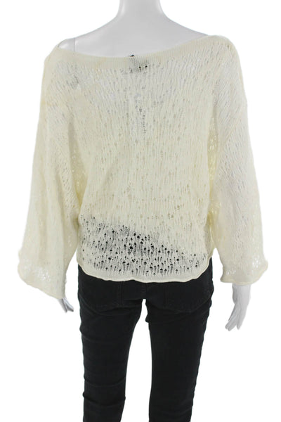 Escada Women Pullover Sweater Beige Cotton 3/4 Sleeve Round Neck Size L