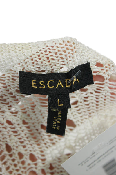 Escada Women Pullover Sweater Beige Cotton 3/4 Sleeve Round Neck Size L