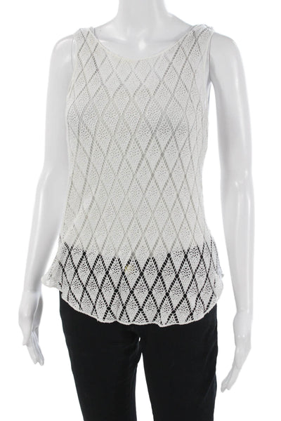 Raquel Allegra Womens White Cotton Argyle Bohemian Tank Size S
