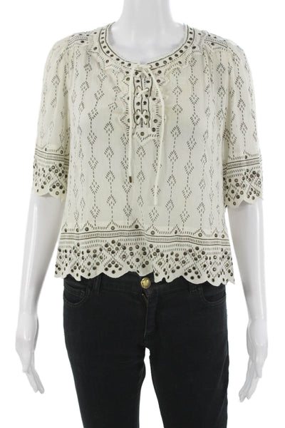 Isabel Marant Womens Cropped White Cotton Short Sleeve Blouse Size M