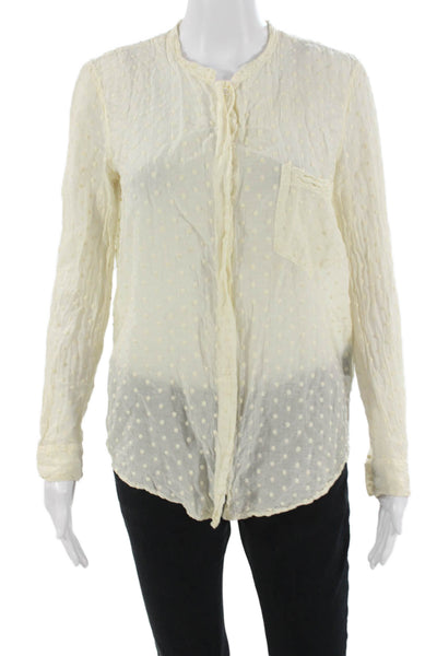 Raquel Allegra Women Polka Dot Button Up Blouse Beige Long Sleeve Size S