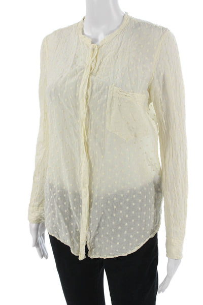Raquel Allegra Women Polka Dot Button Up Blouse Beige Long Sleeve Size S