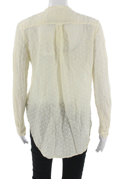 Raquel Allegra Women Polka Dot Button Up Blouse Beige Long Sleeve Size S