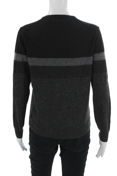 Calvin Klein Mens Pullover Sweater Black V-Neck Merino Acrylic Striped Size S