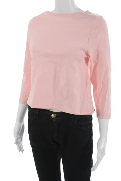 Apiece Apart Womens Cropped Pink Cotton 3/4 Sleeve Crew Neck T-Shirt Size XS