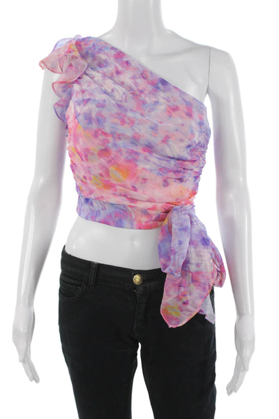 Amanda Uprichard Womens Cropped Sleeveless Pink Blouse Tie Closure Size XS