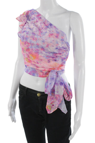 Amanda Uprichard Womens Cropped Sleeveless Pink Blouse Tie Closure Size XS