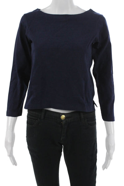 Apiece Apart Women Basic Dark Blue Cotton Round Neck 3/4 Sleeve T-Shirt Size XS