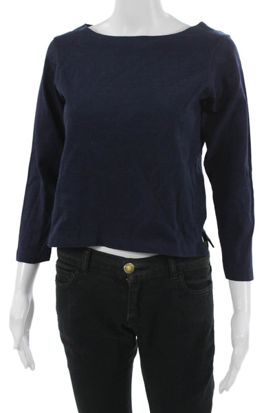 Apiece Apart Women Basic Dark Blue Cotton Round Neck 3/4 Sleeve T-Shirt Size XS