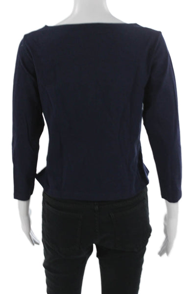 Apiece Apart Women Basic Dark Blue Cotton Round Neck 3/4 Sleeve T-Shirt Size XS