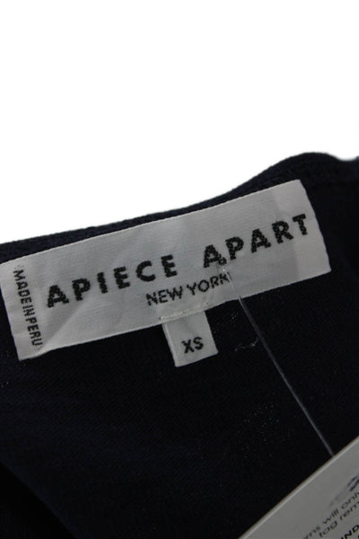 Apiece Apart Women Basic Dark Blue Cotton Round Neck 3/4 Sleeve T-Shirt Size XS