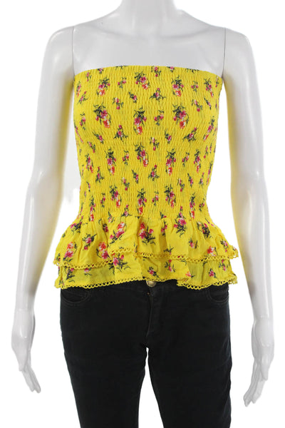 Lost + Wander Women Floral Cropped Sleeveless Rayon Tank Yellow Size XS