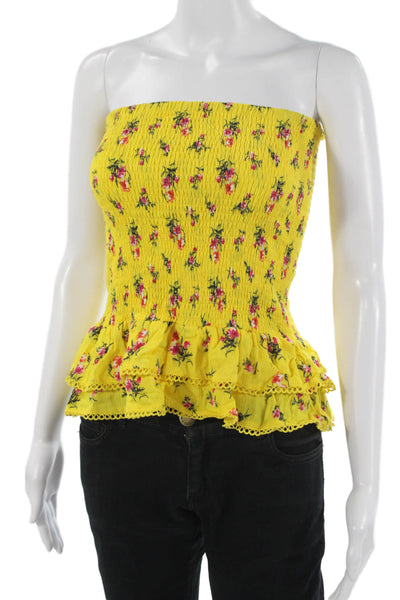 Lost + Wander Women Floral Cropped Sleeveless Rayon Tank Yellow Size XS