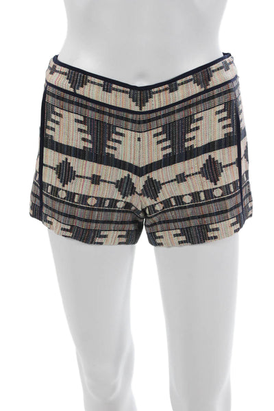 BCBG Max Azria Women Aztec Geometric Cotton Zip Shorts Beige Size 0