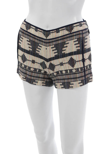 BCBG Max Azria Women Aztec Geometric Cotton Zip Shorts Beige Size 0