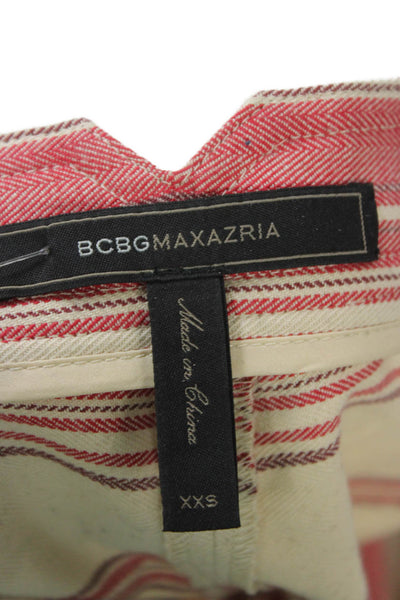 BCBG Max Azria Womens Bohemian Striped Cotton Zip Shorts Beige Size 2XS