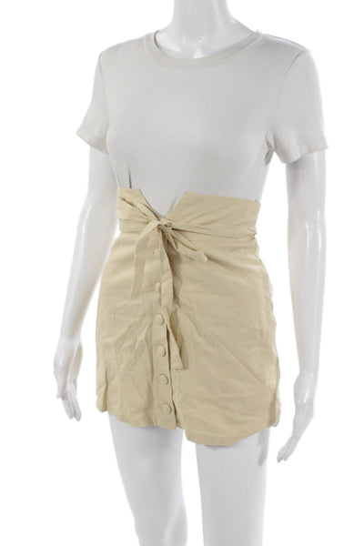 Lovers + Friends Womens Mini Wrap Skirt Beige Linen Blend Size 2XS
