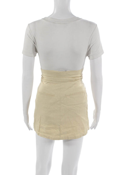 Lovers + Friends Womens Mini Wrap Skirt Beige Linen Blend Size 2XS