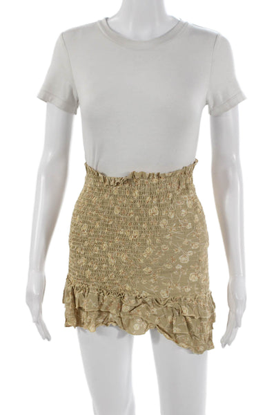 Blue Life Womens Peasant Mini Skirt Beige Floral Rayon Size XS