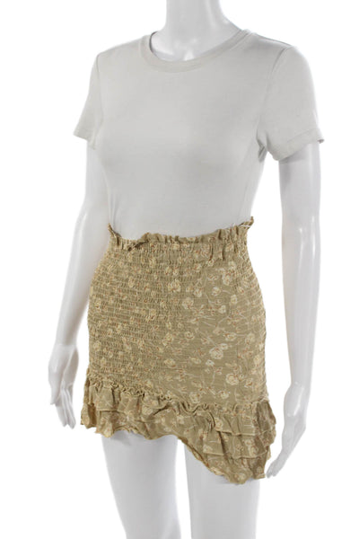 Blue Life Womens Peasant Mini Skirt Beige Floral Rayon Size XS