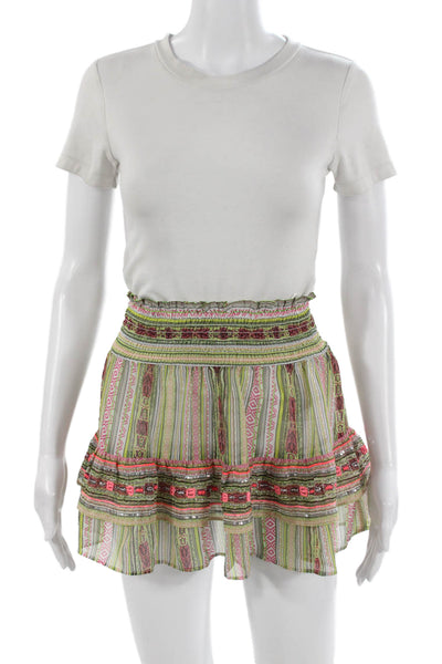 Ramy Brook Women Peasant Mini Skirt Green Geometric Polyester Size 2XS
