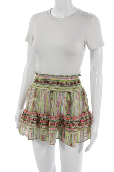 Ramy Brook Women Peasant Mini Skirt Green Geometric Polyester Size 2XS