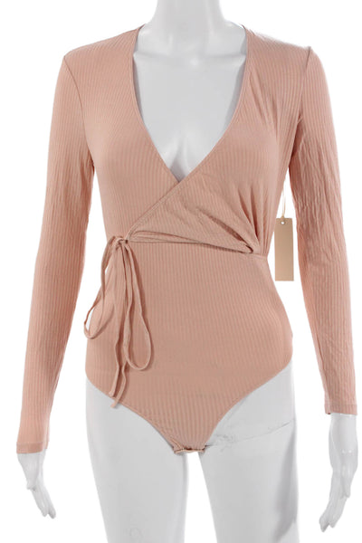 Capulet Womens Bodysuit Pink Rayon V Neck Long Sleeve Size XS