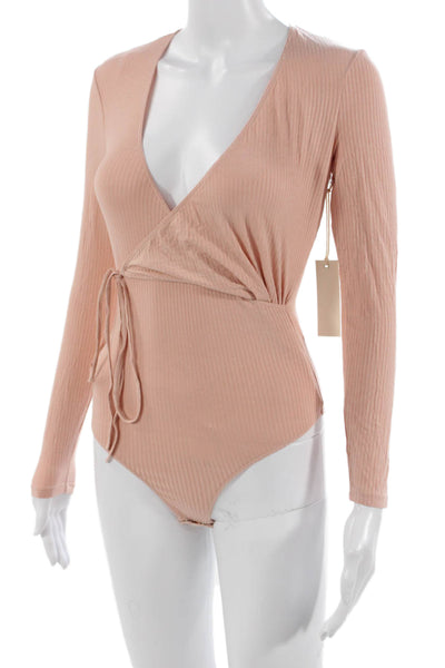 Capulet Womens Bodysuit Pink Rayon V Neck Long Sleeve Size XS