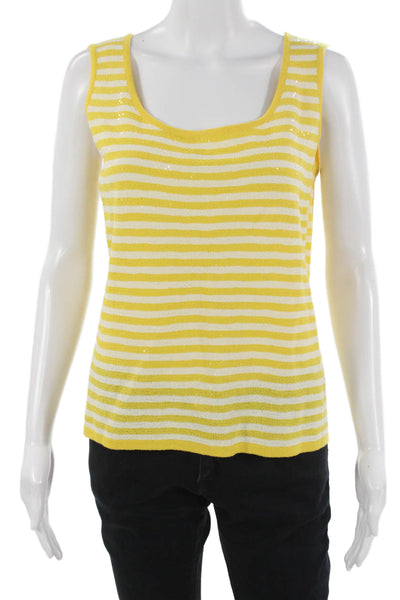 St. John Womens Yellow Striped Wool Sleeveless Tank Top Round Neck Size S