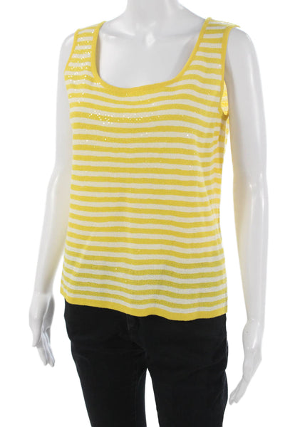 St. John Womens Yellow Striped Wool Sleeveless Tank Top Round Neck Size S