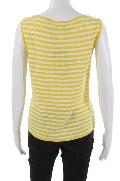 St. John Womens Yellow Striped Wool Sleeveless Tank Top Round Neck Size S