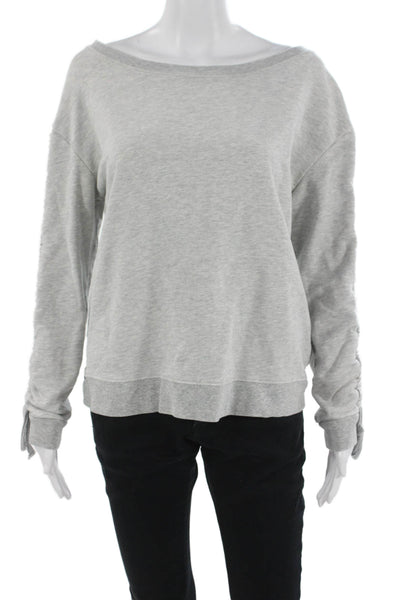 Sanctuary Women Pullover Sweatshirt Gray Tie Neck Long Sleeve Cotton Size XS