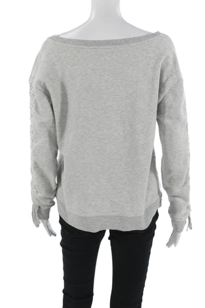 Sanctuary Women Pullover Sweatshirt Gray Tie Neck Long Sleeve Cotton Size XS