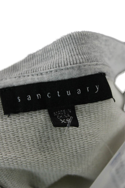 Sanctuary Women Pullover Sweatshirt Gray Tie Neck Long Sleeve Cotton Size XS